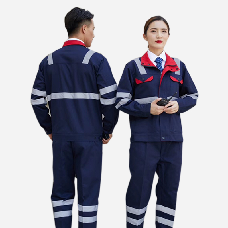 工作服套裝長(zhǎng)袖男女反光薄款滌棉耐磨車(chē)間廠服定制logo勞保服工裝
